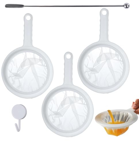 Jecdfs Passoire fine, passoire à cheveux,Tamis Mailles Fines Nylon Cuisin,100 Mesh Filtre Jus de Fruit,Nylon Tamis Fin avec 1 Bâton D'agitation Alimentaire Filtre,pour Filtrer Café, Thé, Jus, Lait