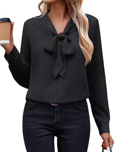 Zeagoo Blouses for Women Long Sleeve Bow Tie V Neck Chiffon Shirts