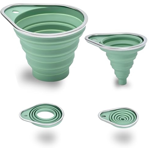 2-Pack Silicone Kitchen Funnel Set, Collapsible Funnel Set with Stainless Steel Rim Includes Large & Small Kitchen Gadgets Accessories for Filling Bottles,Canning,Dry & Liquid Ingredients