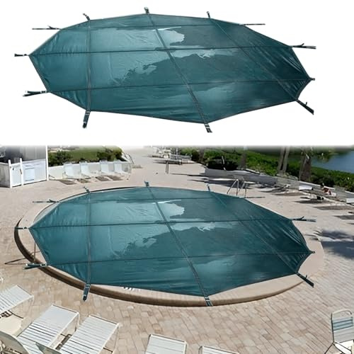 ERRULAN Bâches pour Piscine Bâche de sécurité Ronde pour Piscine Hors, ancrages pour bâche de Piscine Hors Sol, Maille Robuste et résistante au Froid, Bords triplement Cousus(Dia 29.5ft/9.0m)