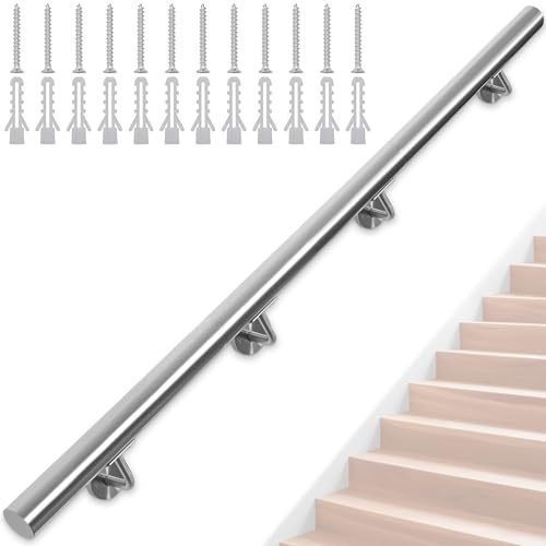 FREEAMG 250CM Corrimano Per Scale In Acciaio Inox Per Esterno E Interno | Corrimano in Acciaio Inox Antiscivolo, Corrimano Da Parete Per Scale Per Sicurezza, Corridoio, Bagno, Soffitta, Giardino