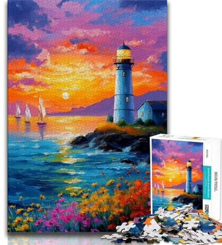 1000-teiliges Puzzle für Erwachsene und Jugendliche Leuchtturm-Ölgemälde-Puzzles für Teenager perfekt für Spieleabende buntes Spielzeug als Geschenk für zu Hause 26x38cm