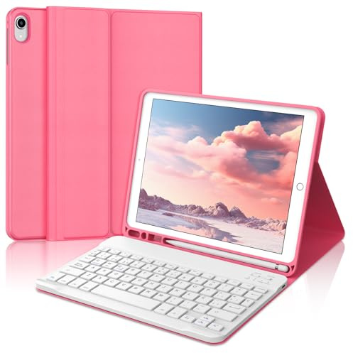 Funda con Teclado para iPad 9a Generación 10.2, Teclado Bluetooth Desmontable con Funda y Portalápices para iPad 9a Gen 2021/8a Gen 2020/7a Gen 2019/iPad Pro 10.5 2017 y iPad Air 3 2019, Rojo