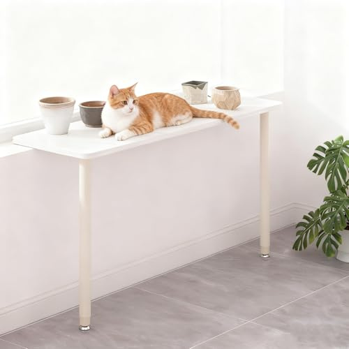 EXCLURA Fensterbank Verlängerung Fensterbank-Erweiterungsbrett für Katzen mit 2 Beinen, Höhenverstellbares Fensterregal, Pflanzenständer für Kleine Fensterbänke(Beige,80x35cm(31 1/2x13 3/4))
