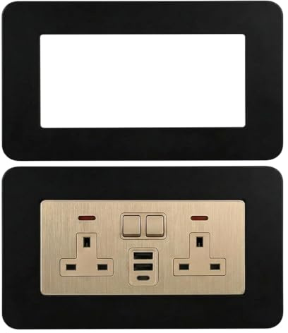 Black Double Socket Surround 2PCS 14.8×8.6cm Plug Socket Surround Plates for Double Light Switches Home Wall Switch Decoration Durable and Easy Clean
