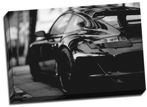 Panther Print - Porsche 911 Turbo, Schwarz / Weiß, gerahmte Leinwand, 50,8 x 76,2 cm, A1, Wanddekoration für Küche, Badezimmer, Heim, Wohnzimmer oder Schlafzimmer