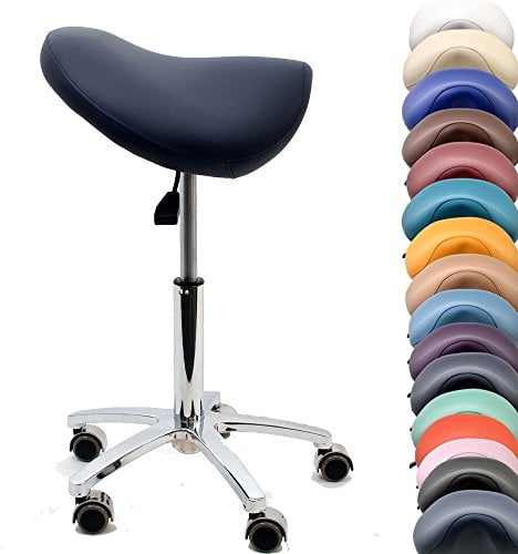 Promafit, Sattelstuhl - Sattelhocker - Rollhocker - Arbeitshocker - für Praxis, Büro und Home-Office - höhenverstellbar und drehbar (Marineblau)