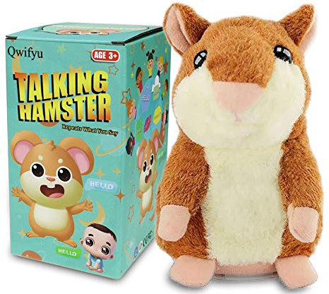 Qwifyu Hámster parlante, juguete interactivo de peluche con bonitos efectos de sonido que repite tu voz dicha, el mejor amigo para niños a partir de 3 años (marrón)