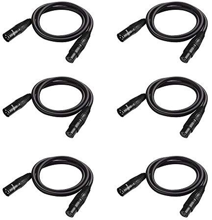JLPOW 3.2 ft Flexible DMX Cable, Gold-Plated 3 Pin Male to Female XLR Cable DMX Wire, Best for DJ Stage Light Moving Head Par Lights (6 Pack)