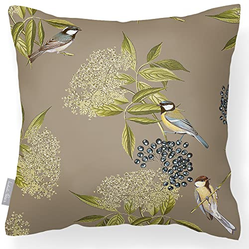 Izabela Peters Outdoor Cushions Waterproof - 43 cm, Filled, Bird on Elderflower - Taupe, Garden & Chair Cushions