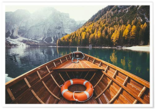 Panorama Poster Lake of Braies 50 x 35 cm - Gedruckt auf 250g-Papier - Nature Wanbilder - Papierplakat Zen Wohnzimmer