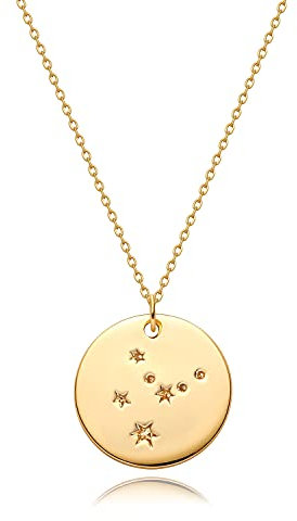 MEVECCO Goldene Halskette, Münzscheibe, Sternzeichen, 12 Sternbilder, verbunden, graviert, Horoskopzeichen, Astrologie-Anhänger, 18 Karat vergoldete Kette, zierlicher, personalisierter, einfacher