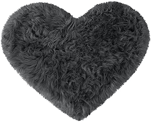 sourcing map Teppich Wohnzimmer Teppich Matte Schlafzimmer Herzform Teppiche Faux Schaffell Kunstfell Dekofell Fellimitat 70x90cm Dunkelgrau