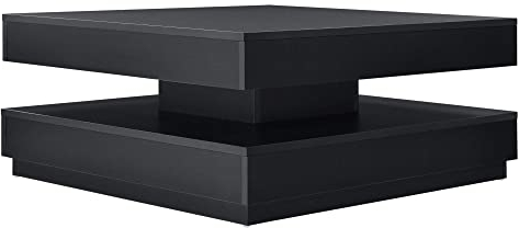 [en.casa] Mesa de Centro Florenz Mesa Baja Cuadrada con Tablero Giratorio y Estante Mueble Auxiliar Mesita para Salón 76 x 76 x 38 cm - Negro