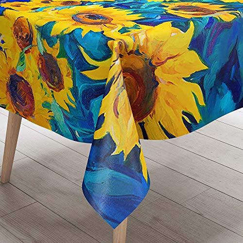 Tischdecke Abwaschbar, DOTBUY Sonnenblume Wasserabweisende Tischdecke Rechteckig Abwischbare Wachstuch für Desktop Dekorative Tuch Hotel Bankett Party Garten (Blaue Blätter,90x90cm)