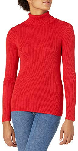 Amazon Essentials Pull à Col Roulé Léger à Manches Longues et Coupe Ajustée Femme, Rouge Cerise, M
