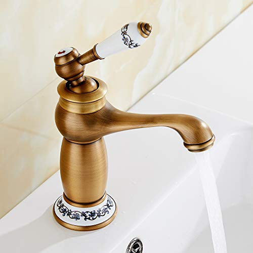 Mezclador lavabo baño grifo antiguo latón cromado vintage monomando de cerámica para fregadero de cocina baño (antiguo)