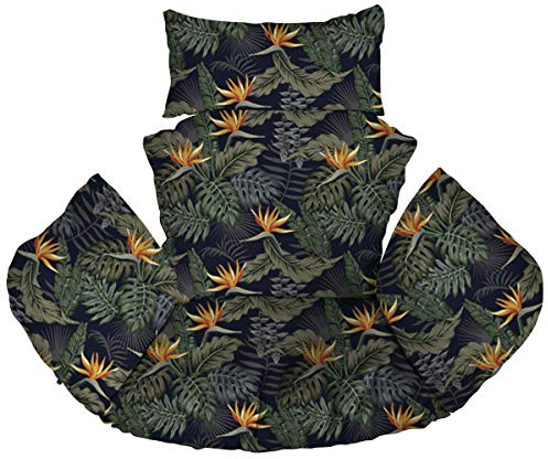 Ferocity Hängesessel Kissen, Polster, Auflage für Polyrattan/Rattan Hängeschaukel, Hängekorb, Schaukel Korb, Rückenkissen Palmen Paradiesvogelblume [114]