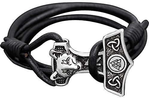 DPGOLDP Wikinger Fuchs Thor Hammer Armband Rune Valknut Amulett Lederarmreifen Nordischer Schmuck