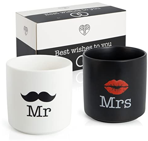 Wedding Tree Juego de 2 tazas - tazas para parejas - tazas con inscripción «Mr & Mrs» para compromiso, boda, cumpleaños, aniversario - moderno regalo de bodas