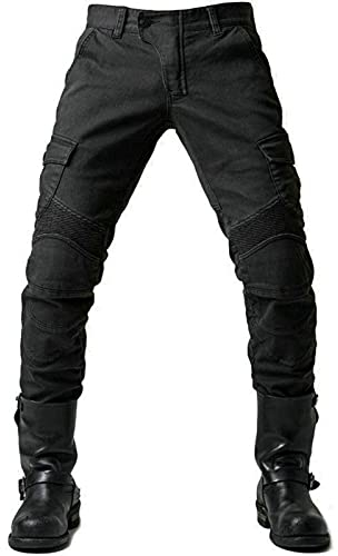 GEBIN Herren Motorradhose, Motorrad Jeans Biker Trousers, Sportliche Motorrad Hose Fahrrad Riding Schutzhose, Mit Protektoren Motorradhose (Black,S)