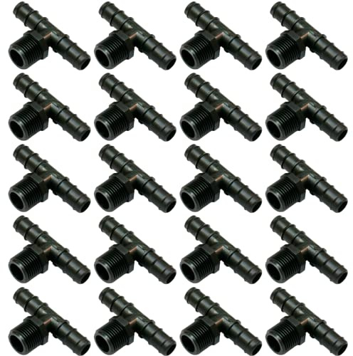 Raccordo a Tee Portagomma con Filetto, Connettore a 3 Vie per Tubi e Sistemi di Irrigazione a Goccia, Nero - Orto Facile (20, 16 mm x 3/4)