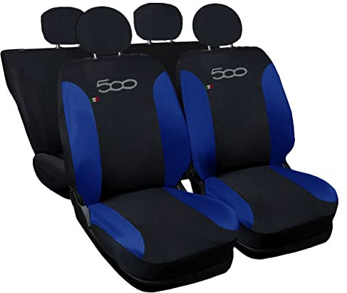 Auto Accessori Lupex Coprisedili Auto Compatibili con Cinquecento 500, Made in Italy, tessuto poliestere, Nero - Blu Royal Modello 2