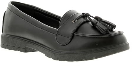 Platino Kennedy Slip On Womens Loafers - Black Versatile Women Slip On Shoes with 2cm Heel and Saddle & Toggle Design, Perfect Smart Shoes for Work Black 6 UK