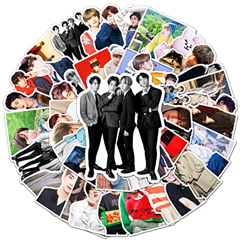 Kpop BTS Aufkleber für Laptop(50 PCS),Geschenk für Kinder Teens Erwachsene Jungen,Kpop Boygrou Stickers Wasserdichte Vinyl Aufkleber für Scrapbook,Skateboard,Auto,Gepäck