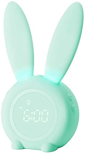 Kinder Lichtwecker Hasen Wecker Uhr Kinderwecker Rabbit Alarm Clock Wake Up Light Kreative Lampe Nachttischlampe Night Light, Schlummerfunktion, 6 laute Geräusche, zeitgesteuertes Nachtlicht Grün
