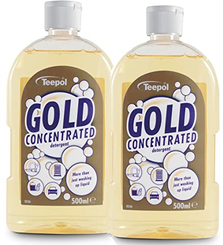 Teepol Gold Concentrated Detergent (2 x 500ml Multipack) - Dishwashing Liquid - Dish Soap & Floor Cleaner, Multi Surface Cleaner for Oil, Dirt, Grease Removal