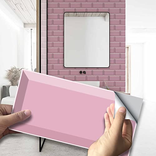 funlife 20X10cm 27Pcs Peel and Stick Transfers Sticker On Tiles, Self-Adhesive Water-Resistant PVC Tile Decals Backsplash for Home Kitchen Decor, Pink