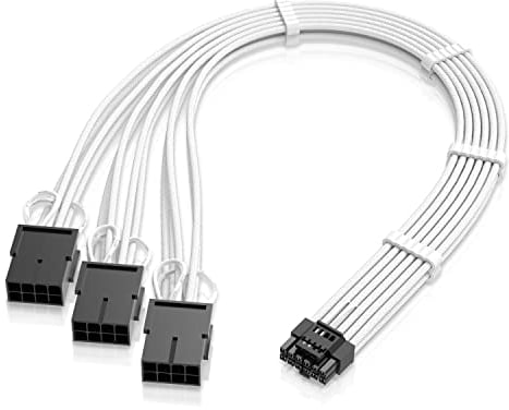EZDIY-FAB GPU Power Sleeved Cable Extension, 16pin(12+4) 12VHPWR PCIe 5.0 Connector Male to 3X PCIE 8 PIN for RTX 4070Ti/4080/3090Ti, with Pre-Installed Cable Combs-16AWG/White