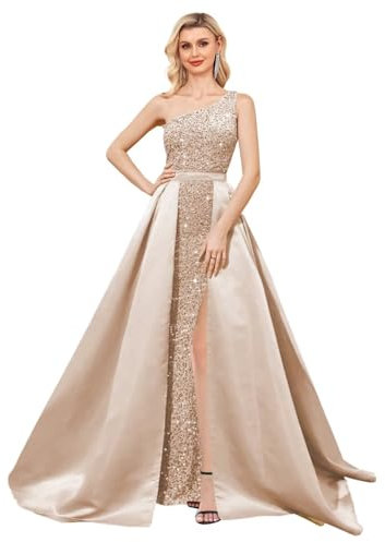 Robe de bal à paillettes pour femme, robe de soirée formelle avec fente 2023, rose gold, 48