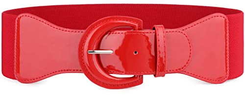 JasGood Damen Dehnbarer Gürtel für Kleid Vintage Breiter Elastischer Taillengürtel Mode Taillen Bund, Rot, 87cm