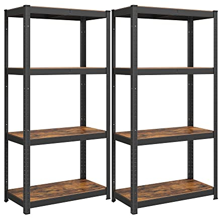 SONGMICS Standregal, 2er Set, Bücherregal, Lagerregal, 4 Ablagen, verstellbar, 40 x 80 x 160 cm, jeweils bis 520 kg belastbar, für Küche, Wohnzimmer, vintagebraun-schwarz GLR044B12