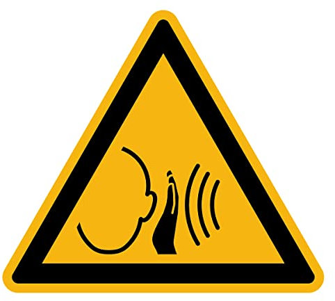 Aufkleber Gefahr Warnung NF ISO 7010 - Selbstklebende Plastifizierte Dreiecksplatte Wasser- und UV-beständig - Plötzliches Lautes Geräusch - 5x5 cm