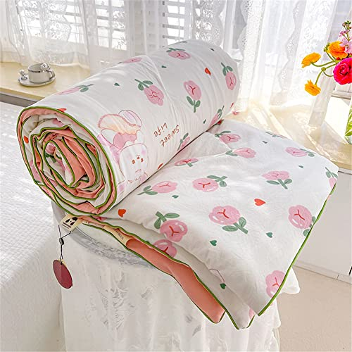 FANSU Couvre Lit Matelassé Réversible Dessus de Lit Couverture Climatisation Couette Parure de Lit Canapé l'Air Conditionné Imprimé Courtepointe (150x200cm,Rose Romantique)