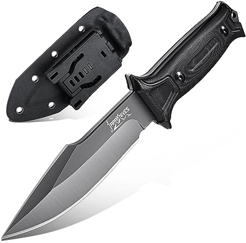 Japaknives Outdoor Survival Messer,Full Tang Bushcraft Messer,Outdoor Messer mit Kydex Holster,Jagdmesser Feststehende Klinge,Scharfes Camping Messer,Geschenk für Männer