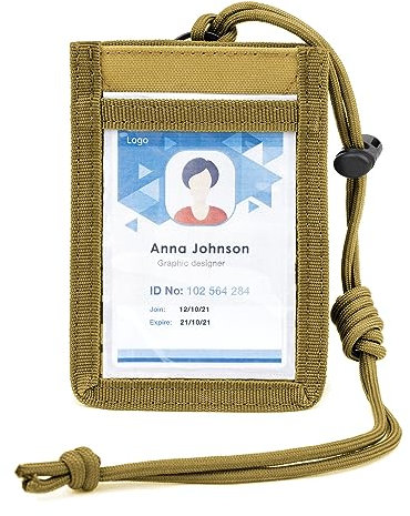 Muka Porte-badge tactique, Porte-carte d'identité cordon réglable, fermeture auto-agrippante, Porte-cartes de crédit - TAN