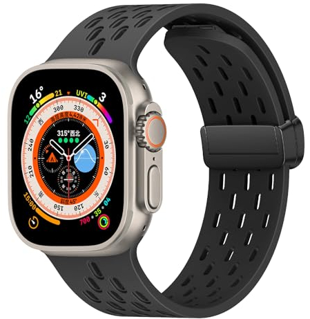 WoPail Armband für Apple Watch Series 10 46mm/Watch Ultra 2 49mm 45mm 44mm 42mm Silikon Magnetisch Sport ErsatzArmband Herren Damen für Armbänder iWatch Series 10/9/8/7/6/5/4/3/2/1/Ultra Schwarz