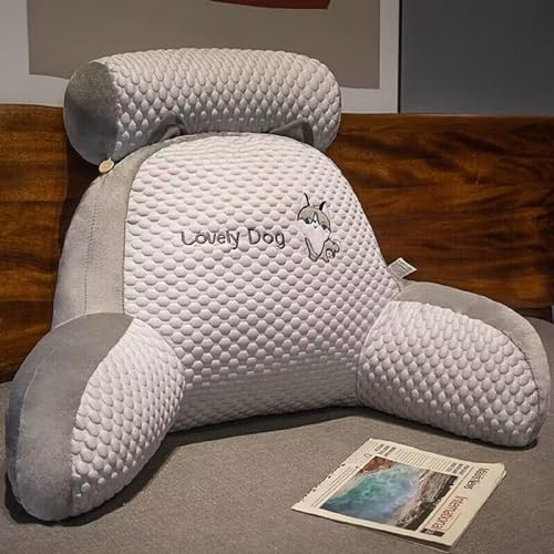 YCYATS Mivoza Rückenkissen, ChillWave Kissen, Lesekissen Bettauflage Kissen mit Abnehmbarer Nackenrolle & höherem Stützarm, Rückenkissen mit Armlehnen (70×50×25 cm, Gray)