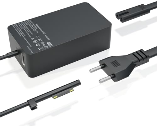 Chargeur Surface Pro 65W Alimentation pour Microsoft Surface Pro 11/X/10/9/8/7/7+/6/5/4/3, Surface Laptop 7/6/5/4/3/2, Surface Go 4/3/2, Surface Book 3/2/1, Surface Notebook/Tablette avec Un USB Port