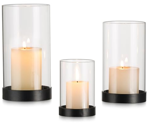 Inweder Glas Kerzenständer Stumpenkerzenhalter mit Zylinder: 3er Set Klar Windlicht Kerzenhalter Modernes Kerzentablett für Kleine Stumpenkerzen für Hochzeit Weihnachten Kamin Heimdekoration