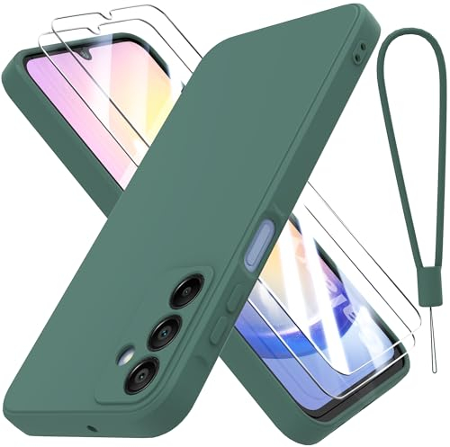THIYUFUNS Funda con Samsung Galaxy A25 5G con 2 Protector Pantalla Cristal Templado,Carcasa de TPU Silicona Bumper Líquida Ultradelgado Cover Samsung Galaxy A25 5G (6.5) - Verde Oscuro