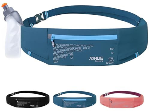 Men Women Waterproof Running Belts with Bottle,Adjustable Water Bottle Running Hands Free, Large Phone Running Belt with Water Bottle fit 6.8Inch Phone (Blue+250ml Water Bottle)