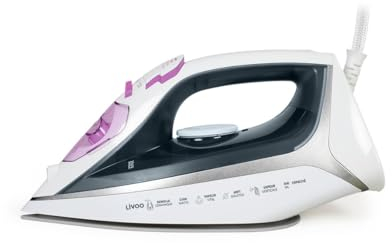 Livoo - Fer à repasser DOM482 – revêtement céramique, 2200W, capacité 300 ml, thermostat réglable, débit vapeur 0 à 25 g/min, fonction spray