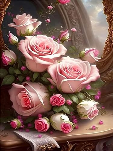 Ruohuo Diamond Painting 50x70cm Diamant Painting Bilder Pinke Blume Diamond Art Erwachsene Full DIY Diamant Kunst Malerei Stickerei Set Kreuzstich Bilder Home Wand Dekor Geschenk-852