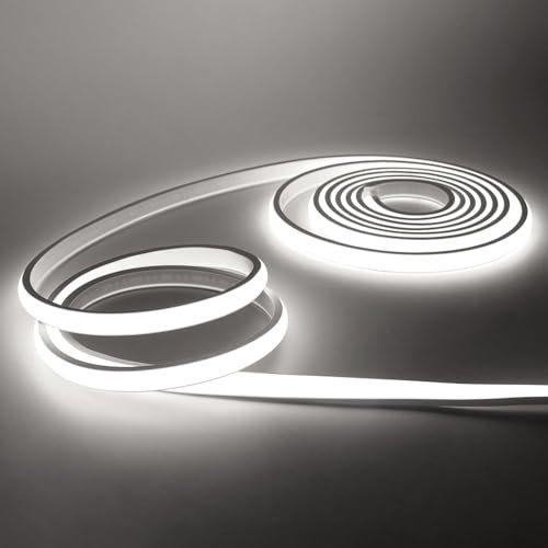 KISUFU Bandeau LED COB 220V, IP65 étanche Flexible néon LED Strip 288 Leds/m Bandes à LED Ruban pour DIY Chambre, Cuisine, Exterieur Maison Décoration. Blanc,2M