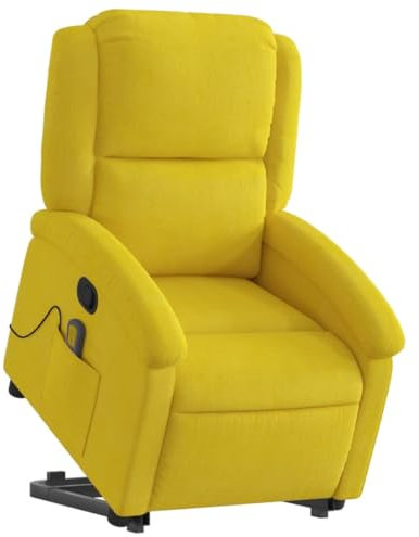 vidaXL Massagesessel, Sessel mit Aufstehhilfe, Relaxsessel mit Liegefunktion Vibrationsfunktion, Fernsehsessel Liegesessel Aufstehsessel, Gelb Samt